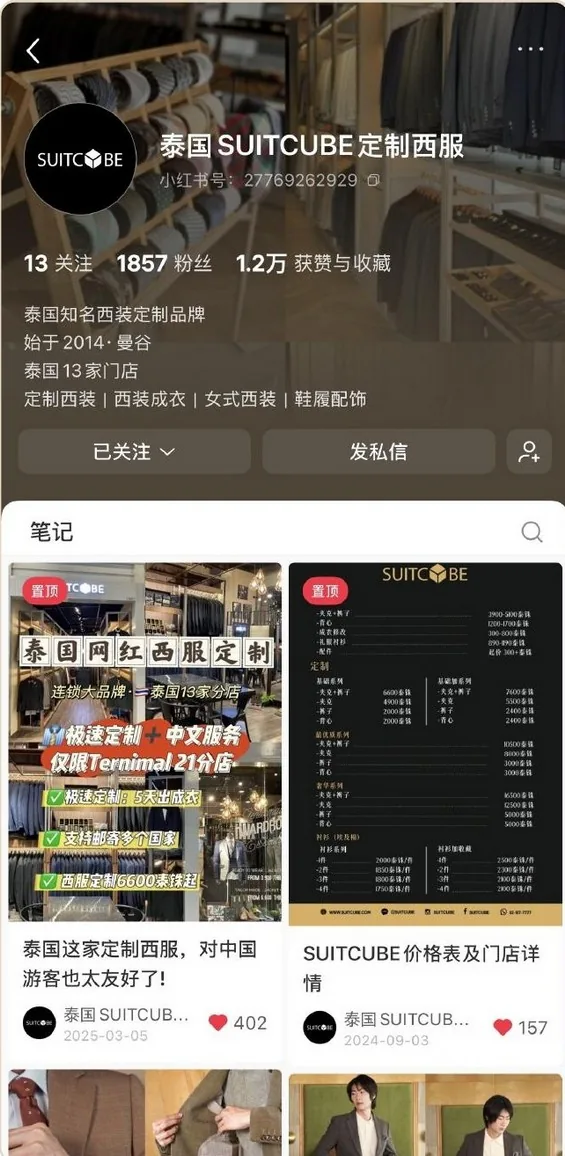 SUITCUBE — Xiaohongshu official account screenshot for {brand}