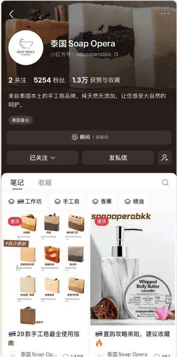 SOAP OPERA — Xiaohongshu official account screenshot for {brand}
